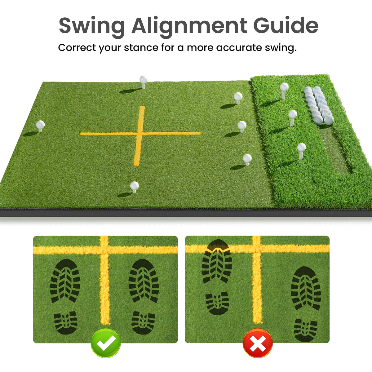 ORFELD 5.2 x 4 ft Golf Hitting Mat, 9-Hole Dual Turf Practice Mat with 18mm EVA Foam Base, Ball Tray, Alignment Guide, Indoor Outdoor