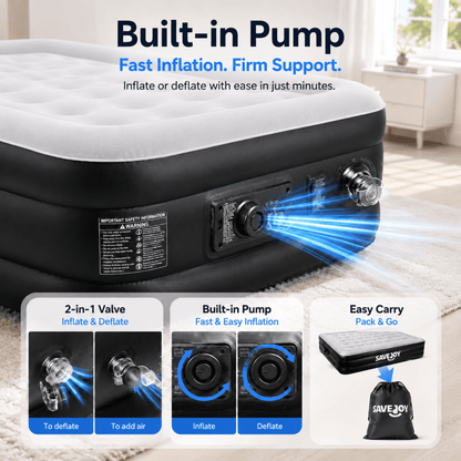 SaveJoy 18" Twin Air Mattress with Built-in Pump, Premium Blow Up Bed for Home, Overnight Guests & Indoor Camping, Soft Flocked Top Inflatable Mattress