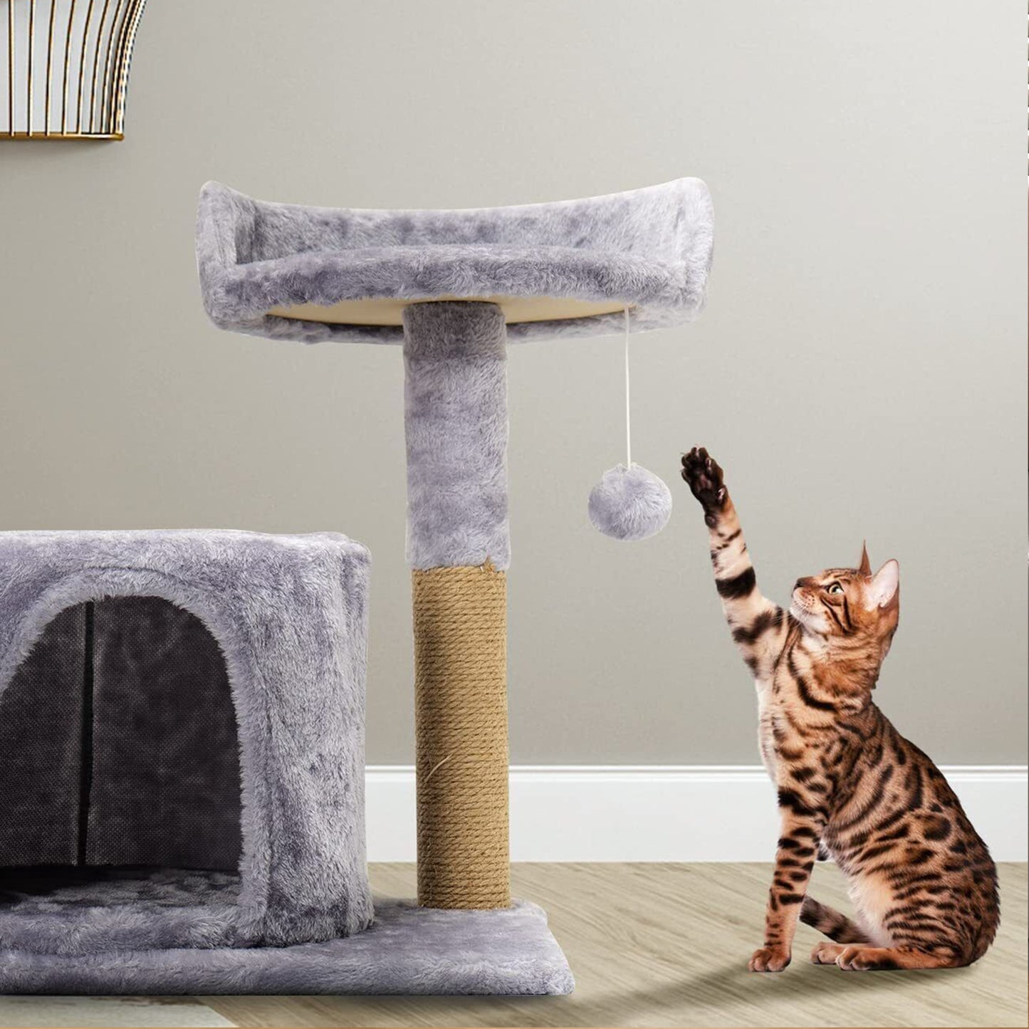 ORFELD Cat Tree Tower with Plush, Cat Condo with Scratching Post for Small Cats L 20" x W 11.8" x H 17", Gray