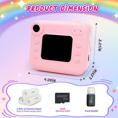 SaveJoy Kids Camera Instant Print, 1080P Digital Camera with 32G Card & Color Paper, Cartoon Gift for Boys Girls Ages 3-12