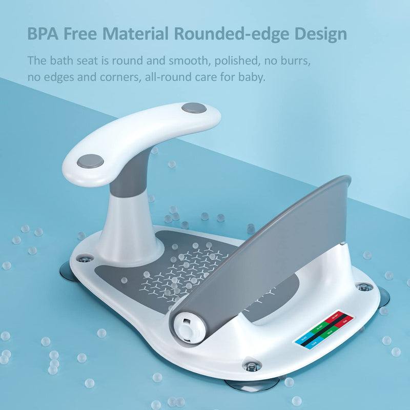 Baby Bath Seat, Baby Bathtub Seat with Thermometer Display/Anti-Slip Cushion/4 Suction Cups, Bath Seat for Babies 6 Months & up, Infant Bath Seats for Babies Toddlers,Baby Bath Chair Shower