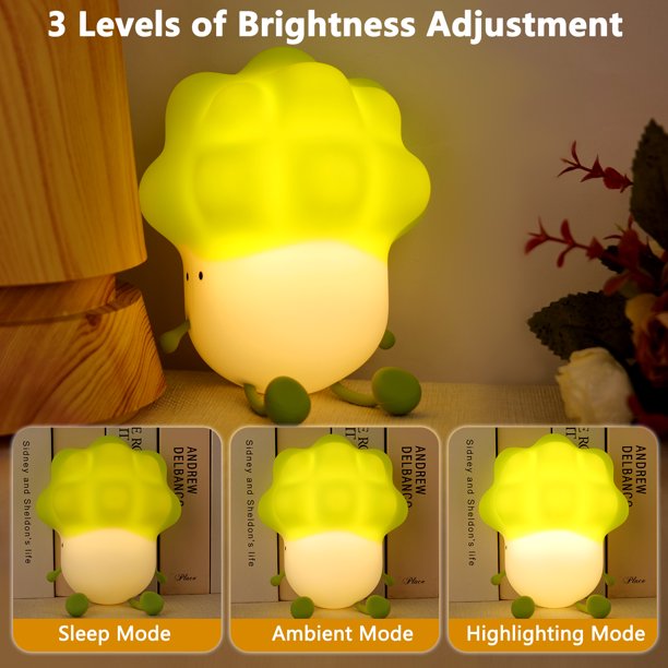 Cute Night Light for Kids, Silicone 3 Level Dimmable Nursery Nightlight,Touch Control,Type-C Rechargeable,Cabbage Lamp