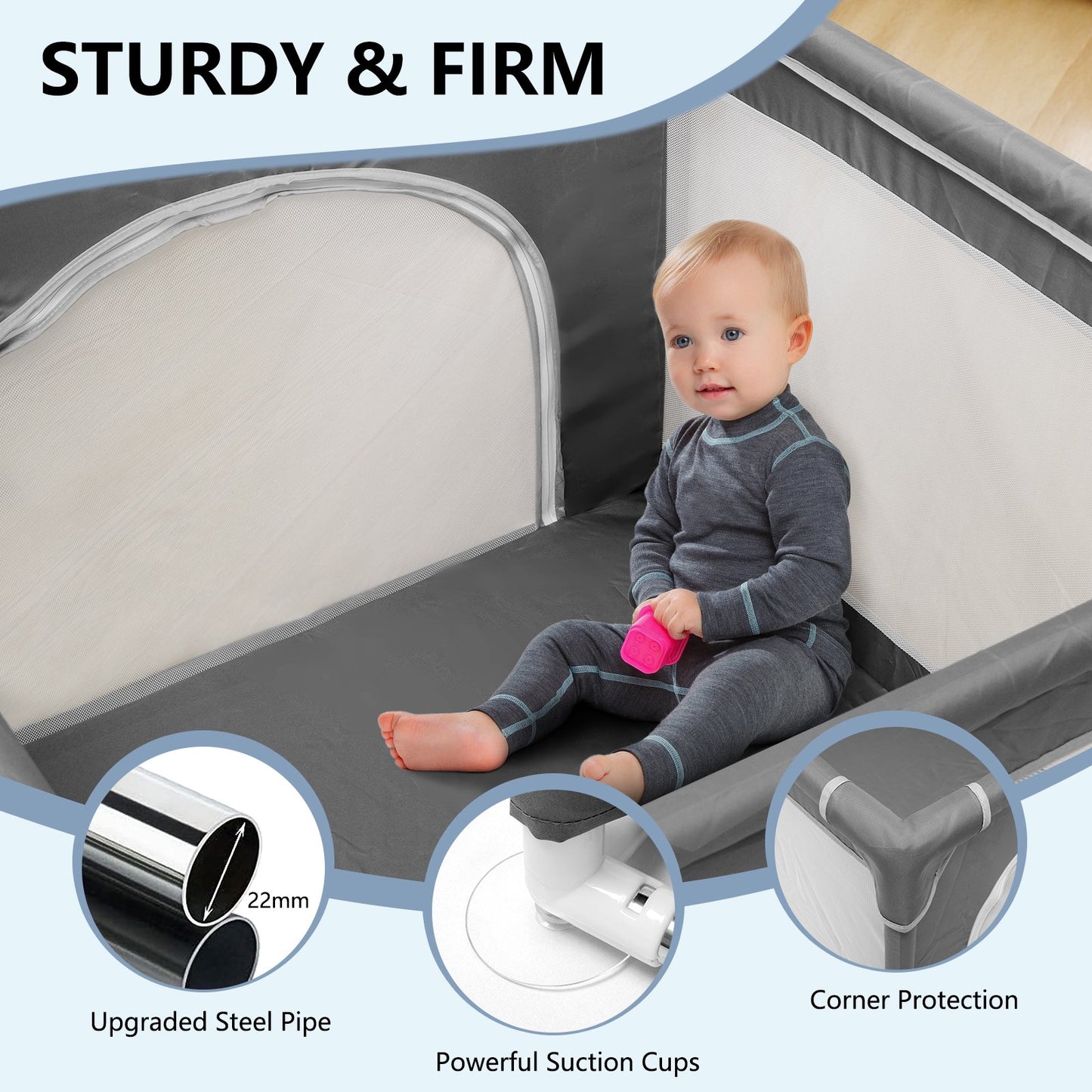 Baby Playpen, CAUTUM Small Play Yard Fence for Toddlers Activity Center 36"x 36"x26.5" BPA-Free, Gray Unisex