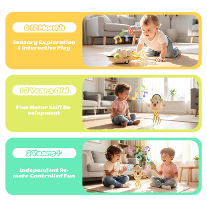SaveJoy Baby Interactive Toy, Crawling Squid Toy with Mist Spray, Remote Control Dancing Toy with Lights & Music, Sensory Toy for Toddlers 3+