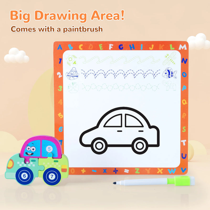 SaveJoy Wooden Animal Jigsaw Puzzle Set - 3D Smooth Surface, Rich Colors,with Drawing Board for Kids' Early Learning & Fun,3Pcs