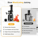 Pyukix Juicer Small Masticating Juicer for Fruits and Vegetables Powerful Juice Extractor Machine Compact Size and Space-Saving (Updated)
