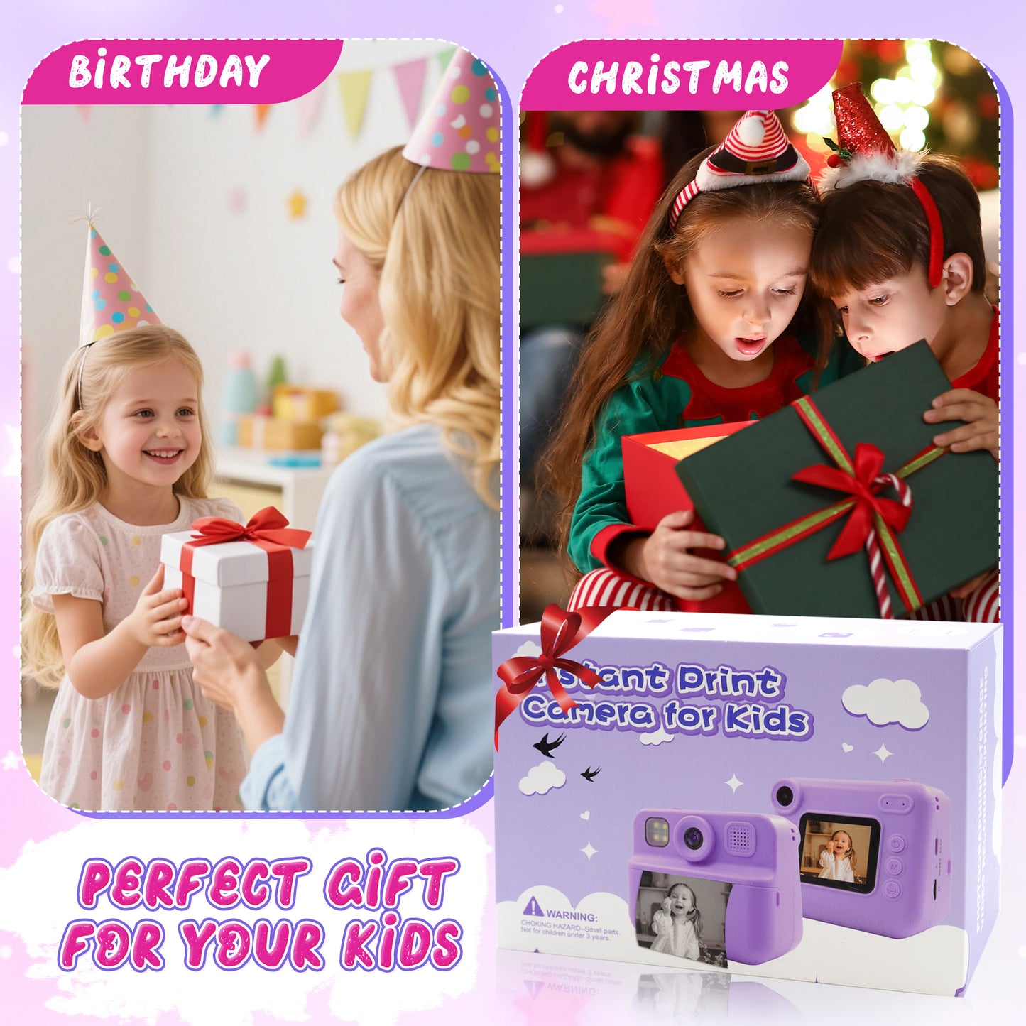 SaveJoy Kids Camera Instant Print, 1080P Digital Camera with 32G Card & Color Paper, Cartoon Gift for Boys Girls Ages 3-12