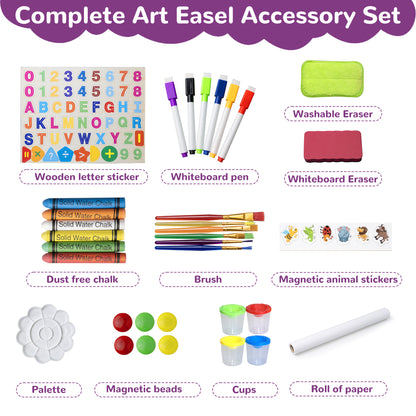 SaveJoy 3-in-1 Wooden Double Sided Kids Art Easel,Adjustable Standing Drawing Board with Accessories for Boys & Girls,Purple