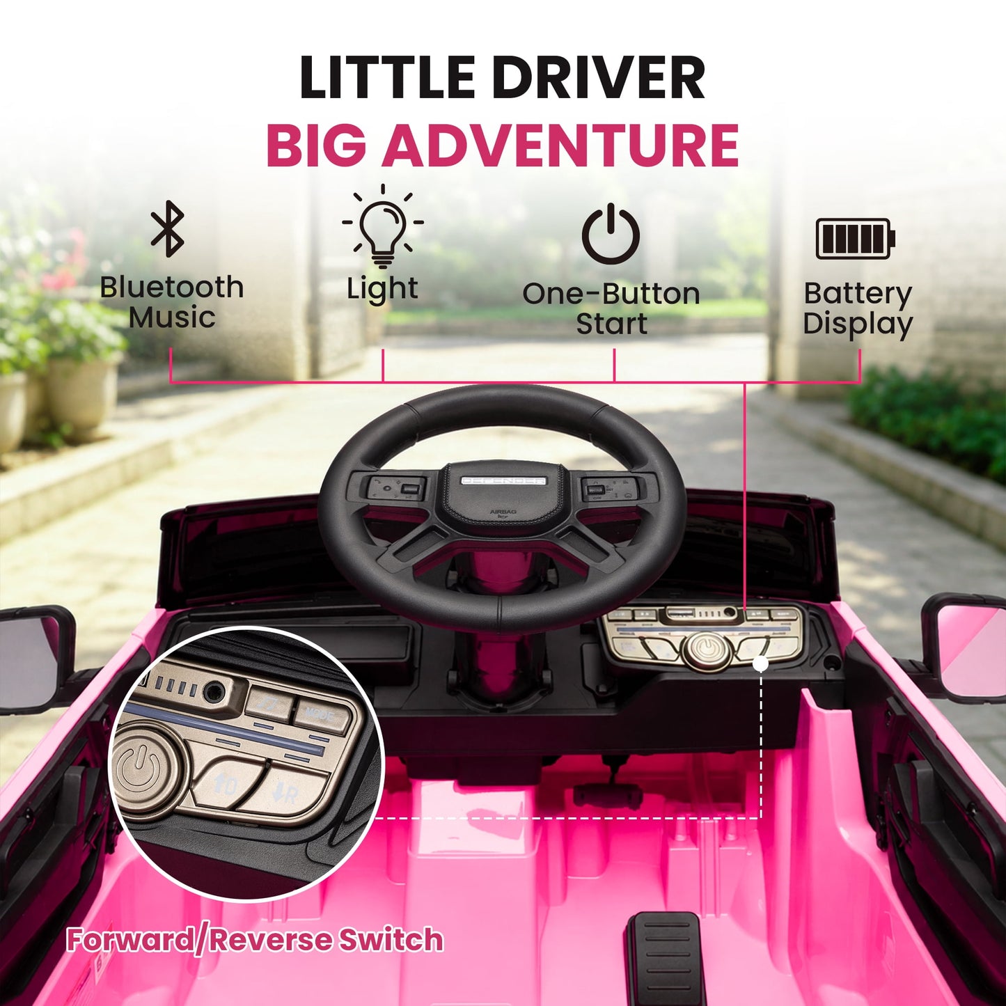 SaveJoy 12V Licensed Land Rover Defender Ride on Car, Electric Truck for Kids with 2.4G Remote Control, 3-Point Belt, Spring Suspension, Bluetooth, Pink