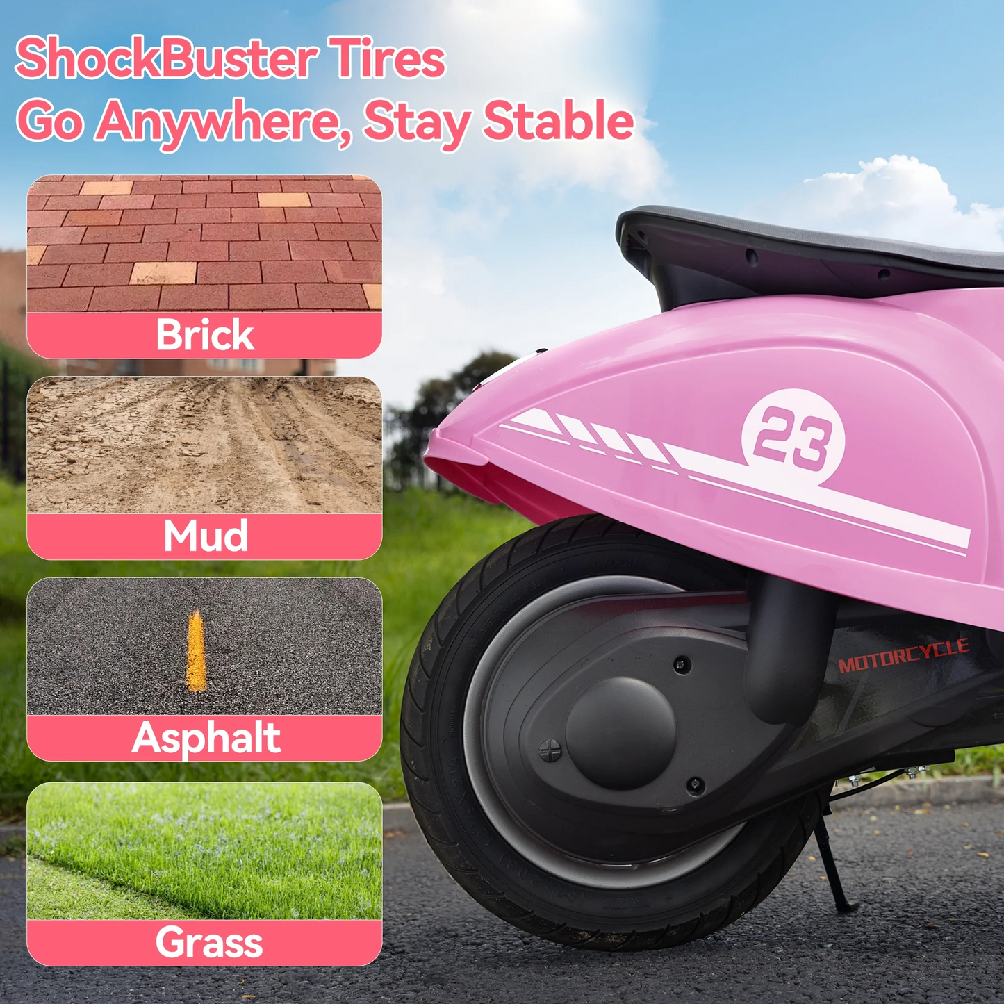 SaveJoy Kids Motorcycle 24V Retro Ride on Toys for Ages 8+, 15 mph LED Light up Electric Ride On Car,Durable Outdoor Gift for Boys & Girls,Pink