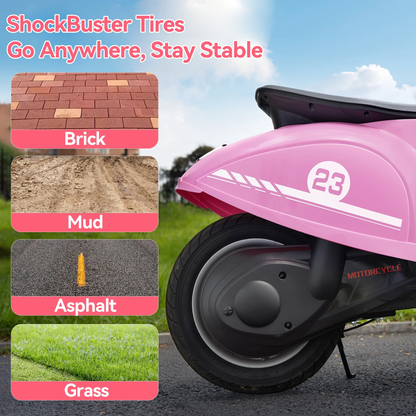 SaveJoy Kids Motorcycle 24V Retro Ride on Toys for Ages 8+, 15 mph LED Light up Electric Ride On Car,Durable Outdoor Gift for Boys & Girls,Pink