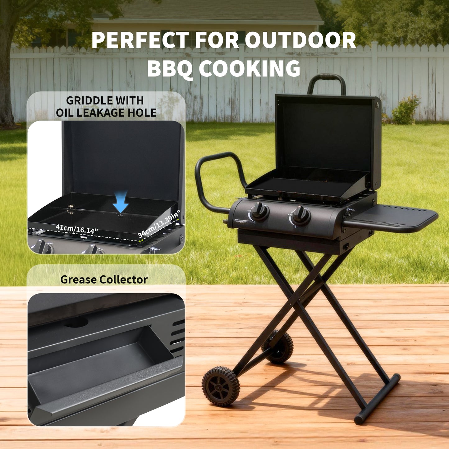 Hvoonc Portable Propane Gas Grill,17000BTUs Foldable Barbecue Grill with 2-Burner,Outdoor Grill for Backyard, Camping and Picnics,Black
