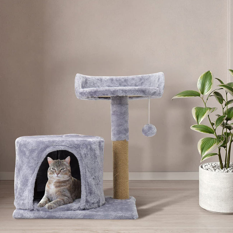 ORFELD Cat Tree Tower with Plush, Cat Condo with Scratching Post for Small Cats L 20" x W 11.8" x H 17", Gray