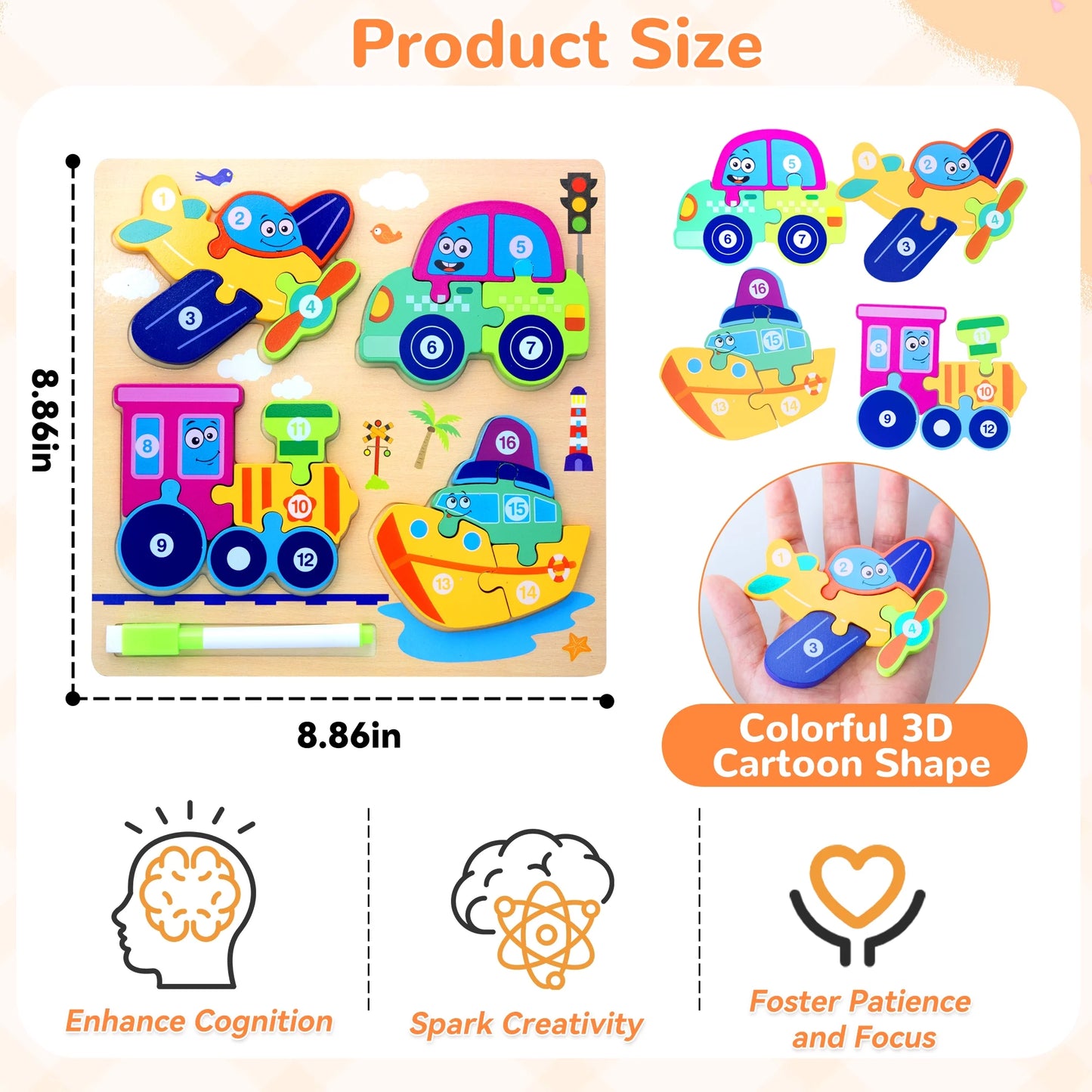 Savejoy Wooden Animal Jigsaw Puzzle Set - 3D Smooth Surface, Rich Colors,with Drawing Board for Kids' Age 3＋ Early Learning & Fun,2Pcs