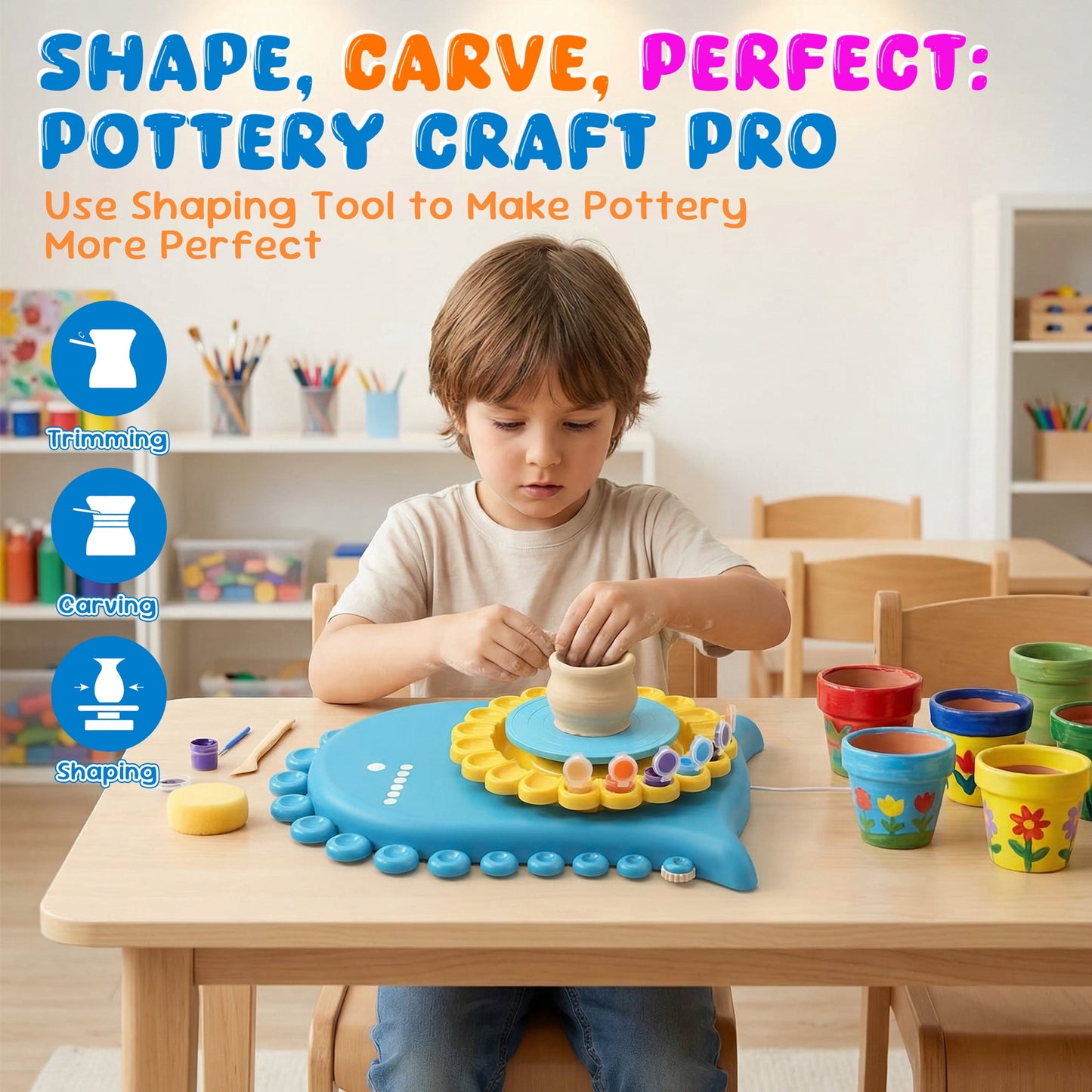SaveJoy Pottery Wheel for Kids,Complete Pottery Painting Craft Kit,Arts and Crafts for Kids with Foot Pedal & Sculpting Tools Ages 8-12