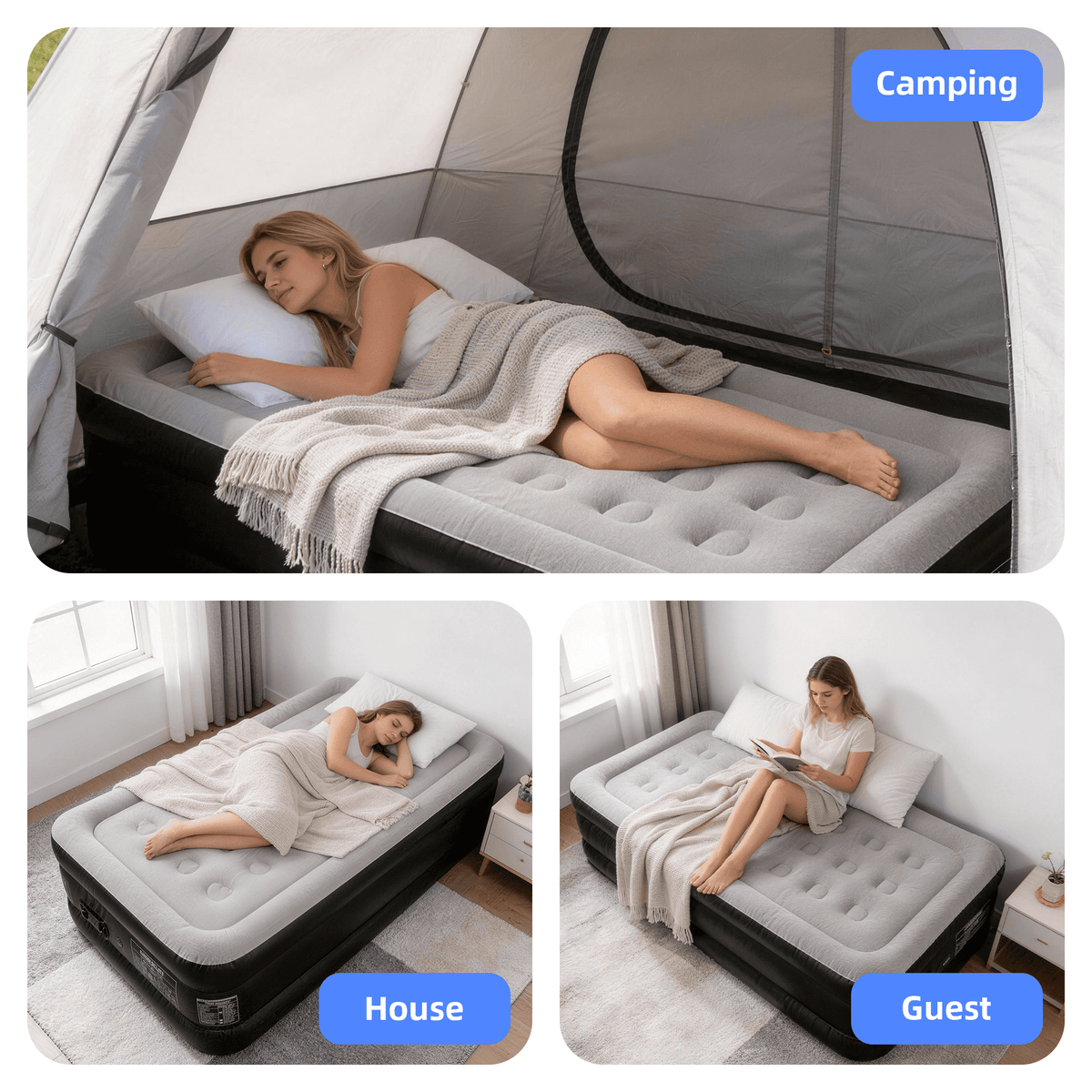 SaveJoy 18" Twin Air Mattress with Built-in Pump, Premium Blow Up Bed for Home, Overnight Guests & Indoor Camping, Soft Flocked Top Inflatable Mattress