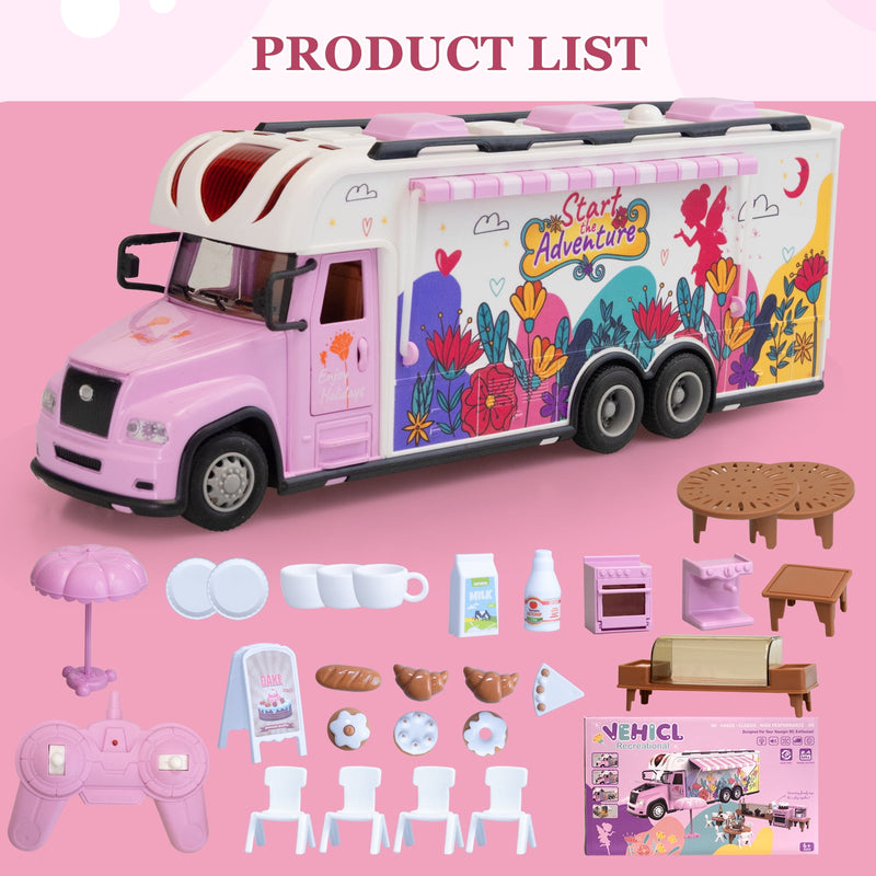 aveJoy Remote Control Cars, RC Car Recreational Vehicle, Toys Campervan RC Motorhome for Kids Boys Girls, with Playset, Pink