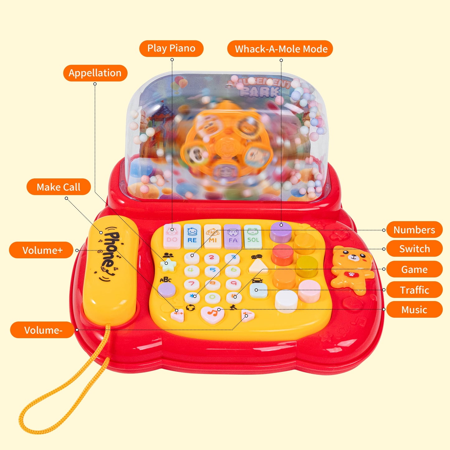 SaveJoy Baby Telephone Toy,All in One Educational Learning Toys,Toddler Phone with Music and light Gifts for Kids 3＋,Red