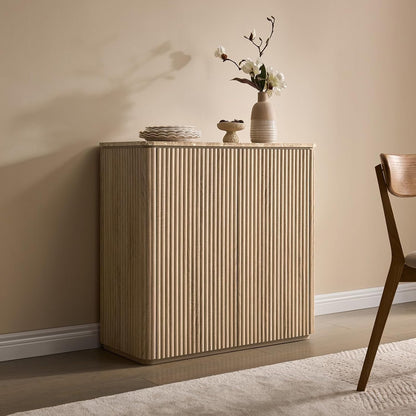 Sideboard Buffet Cabinet with Storage, Hvoonc 2 Doors 35'' Fluted Credenza Kitchen Cabinet Storage with Adjustable Shelves for Living Room, Entryway, Kitchen, Natural Oak
