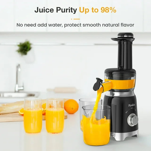 Pyukix Juicer Small Masticating Juicer for Fruits and Vegetables Powerful Juice Extractor Machine Compact Size and Space-Saving (Updated)