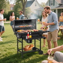 ORFELD Barbecue Grill Portable Charcoal Grill with 2 Foldable Side Tables, Outdoor BBQ with Bottom Storage Shelf