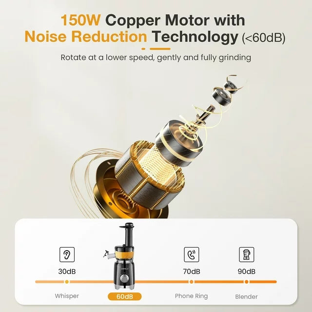 ORFELD Juicer Machine, Slow Masticating Cold Press Juicer for Fruits and Vegetables, BPA-Free, Black