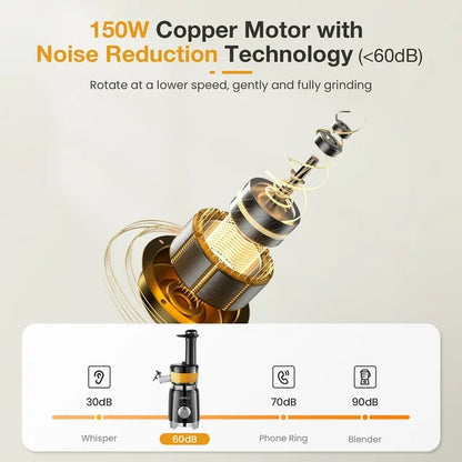 ORFELD Juicer Machine, Slow Masticating Cold Press Juicer for Fruits and Vegetables, BPA-Free, Black