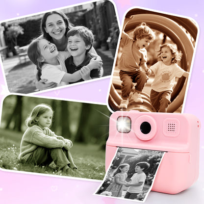 SaveJoy Kids Camera Instant Print, 1080P Digital Camera with 32G Card & Color Paper, Cartoon Gift for Boys Girls Ages 3-12