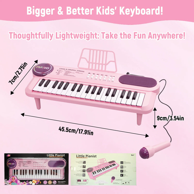 SaveJoy Pink Piano for 1-4 Year Old Kids, 37 Keys Electronic Music Keyboard Toy with Microphone & Stand, Portable Musical Gift for Toddlers,Pink