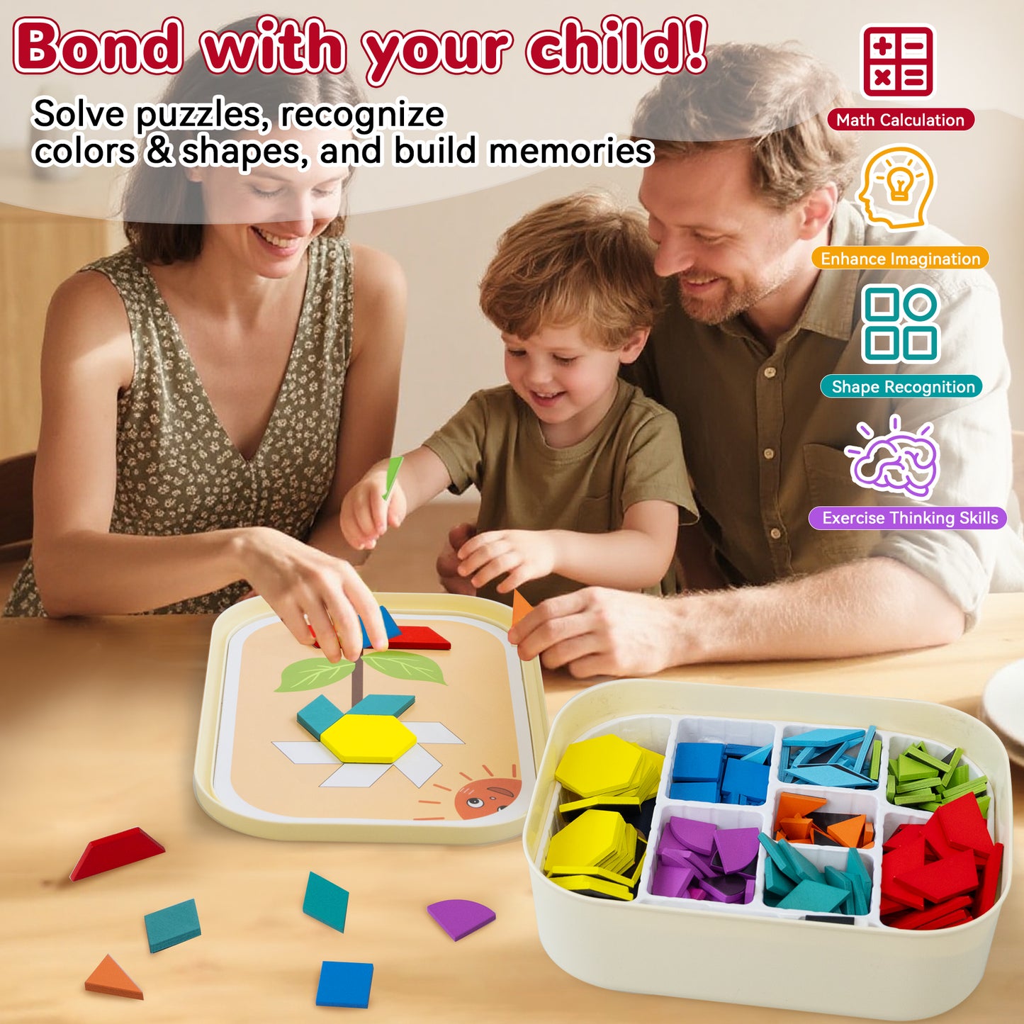 SaveJoy Magnetic Tangram Puzzle Learning Toys with Pen, 250PCS Montessori Pattern Blocks Set for Toddlers 4-8, Educational Stem Gift for Kids