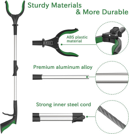 ORFELD Reacher Grabber Tool with Light, 32" Foldable Reacher Grabber ORFELD, Grab at 0-180° Folded Angle, Portable Heavy-Duty Trash Picker with Magnet, 90°Rotating, Lifting 5.5 Lbs