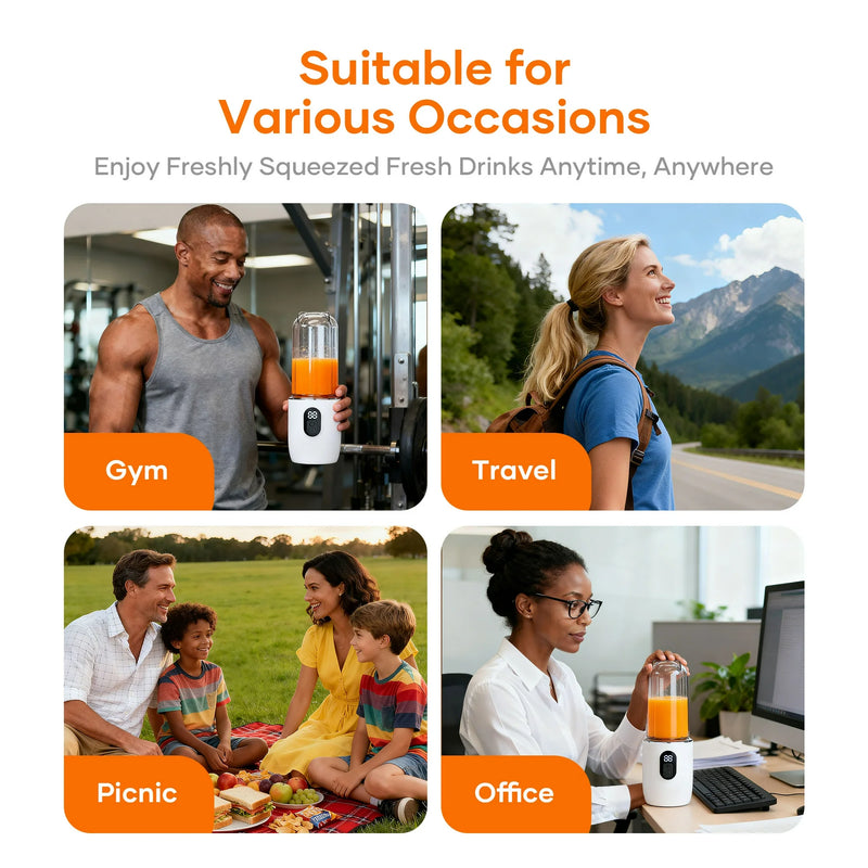 ORFELD Portable Blender with 16 Durable Stainless Steel Blades,17 Oz(500ml) Cordless Small Smoothie & Shake Maker,Use on a full charge 6~8 times,White