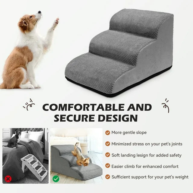 CAUTUM Dog Stairs 3 Tier Non-Slip Pet Stairs Dog Ramp for Couch and Bed, Dog Stairs for Small Pets Cats