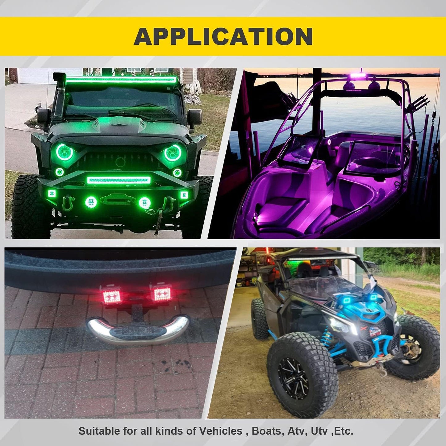 4" inch LED Pods Flood Work Light Bar with Multi-Color Chasing RGB Halo 16 Solid Colors Over 92 Flashing Modes Offroad Pods Lights LED Driving Lamp Fog Lights with Switch Wiring Harness