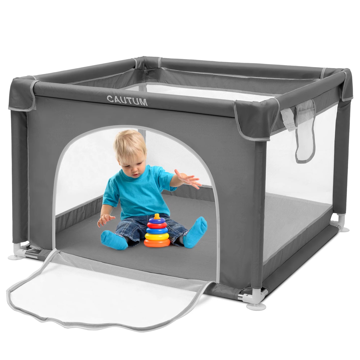 Baby Playpen, CAUTUM Small Play Yard Fence for Toddlers Activity Center 36"x 36"x26.5" BPA-Free, Gray Unisex