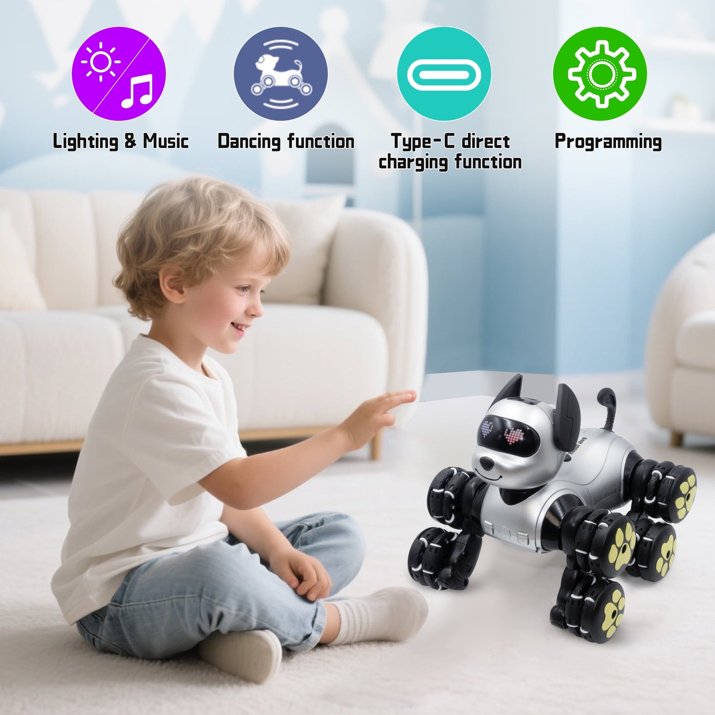 SaveJoy Remote Control Smart Dogs with Infrared Gesture, Interactive Toy Robot Dog, Toy Puppy RC Pets Electric Toys for Boys Girls Toddlers Age 3+