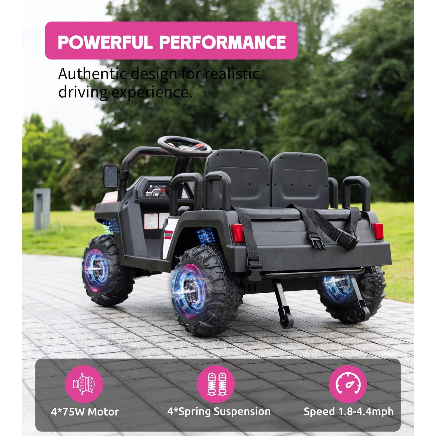 SaveJoy 24V 4 Seater Powered Ride on Car with Parent Remote Control, Electric Car Ride on Toys, Ages 3-8 Gifts