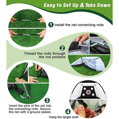 ORFELD Golf Net with Practice Mat, Golf Hitting Aid Nets 10x7FT for Backyard Driving Chipping Training Swing, Gifts for Men Dad and Golfer