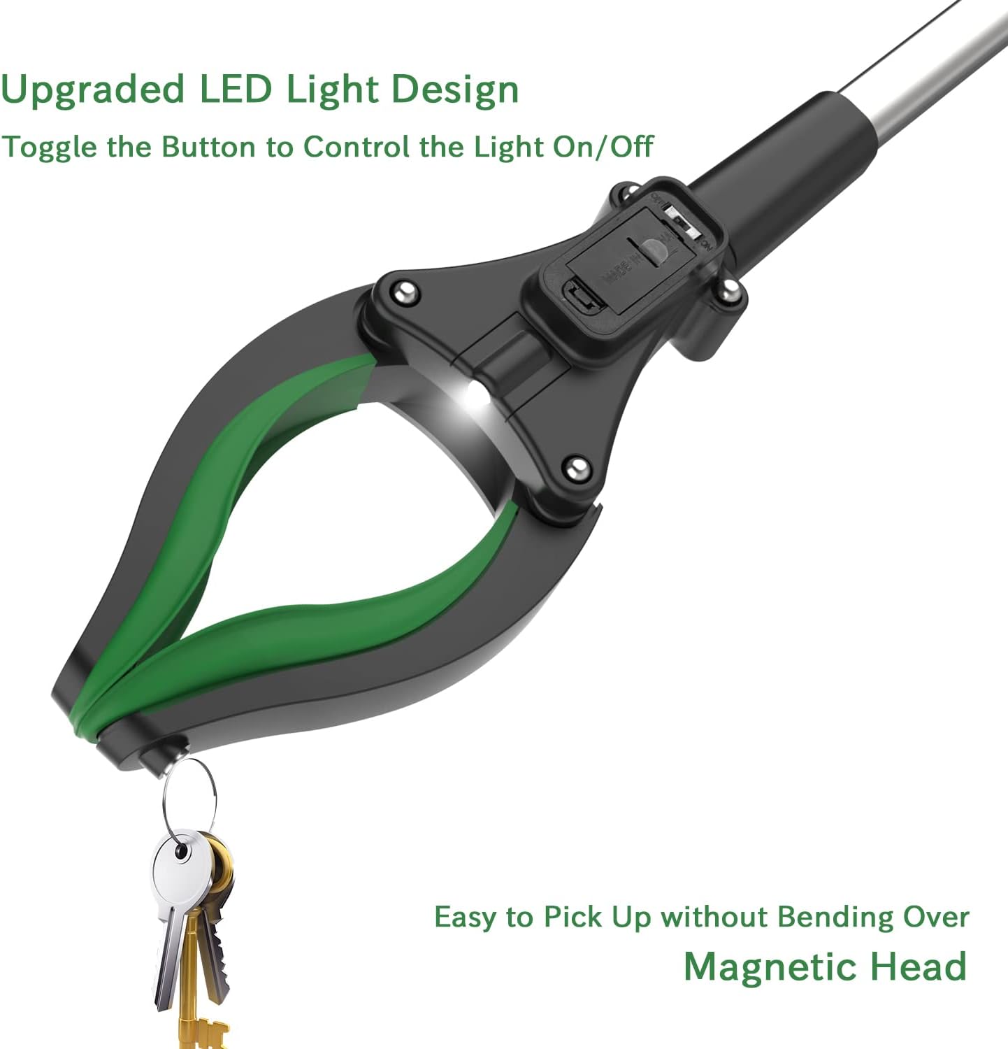 ORFELD Reacher Grabber Tool with Light, 32" Foldable Reacher Grabber ORFELD, Grab at 0-180° Folded Angle, Portable Heavy-Duty Trash Picker with Magnet, 90°Rotating, Lifting 5.5 Lbs