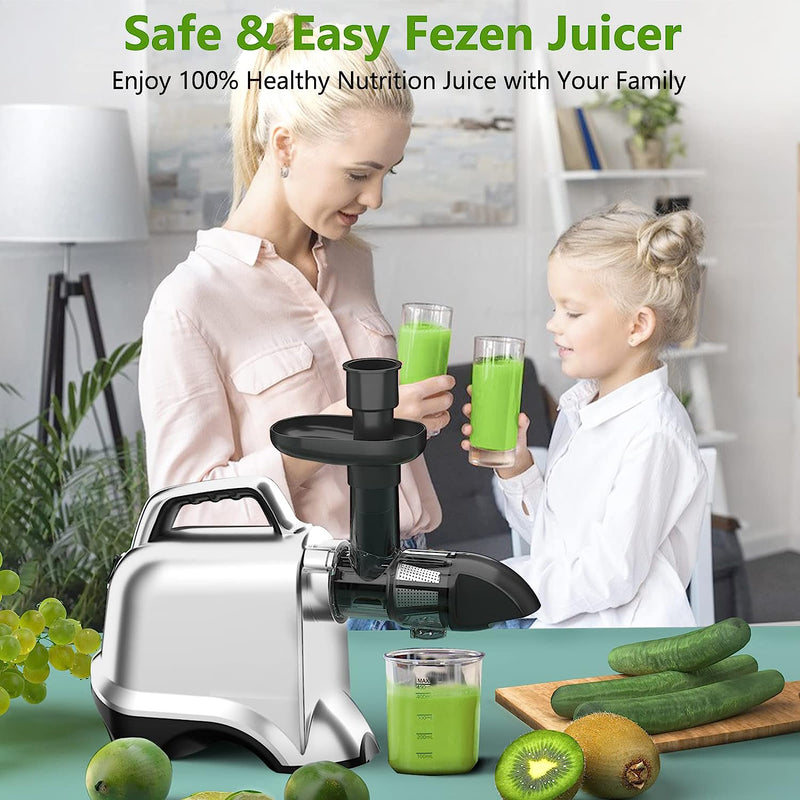 Slow Masticating Juicer for Cold Press, Easy to Clean & Use, Celery Juice Extractor, Wheatgrass Juice Extractor, High Juice Yield & Fresh Taste (Silver)