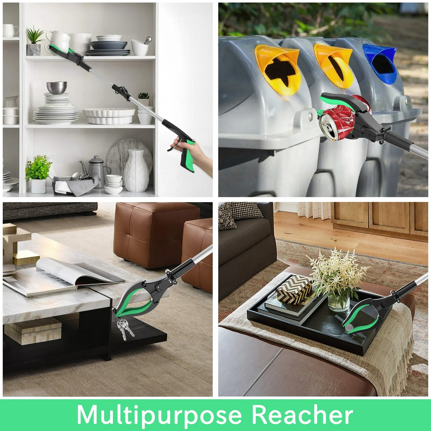 ORFELD Grabber Tool 32" Steel Magnetic Claw with LED Light, Lightweight Foldable Reacher Grabber Pickup Tool, Gripper Grabbers for Elderly Grab it Reaching Tool Trash Picker Grabber, Green