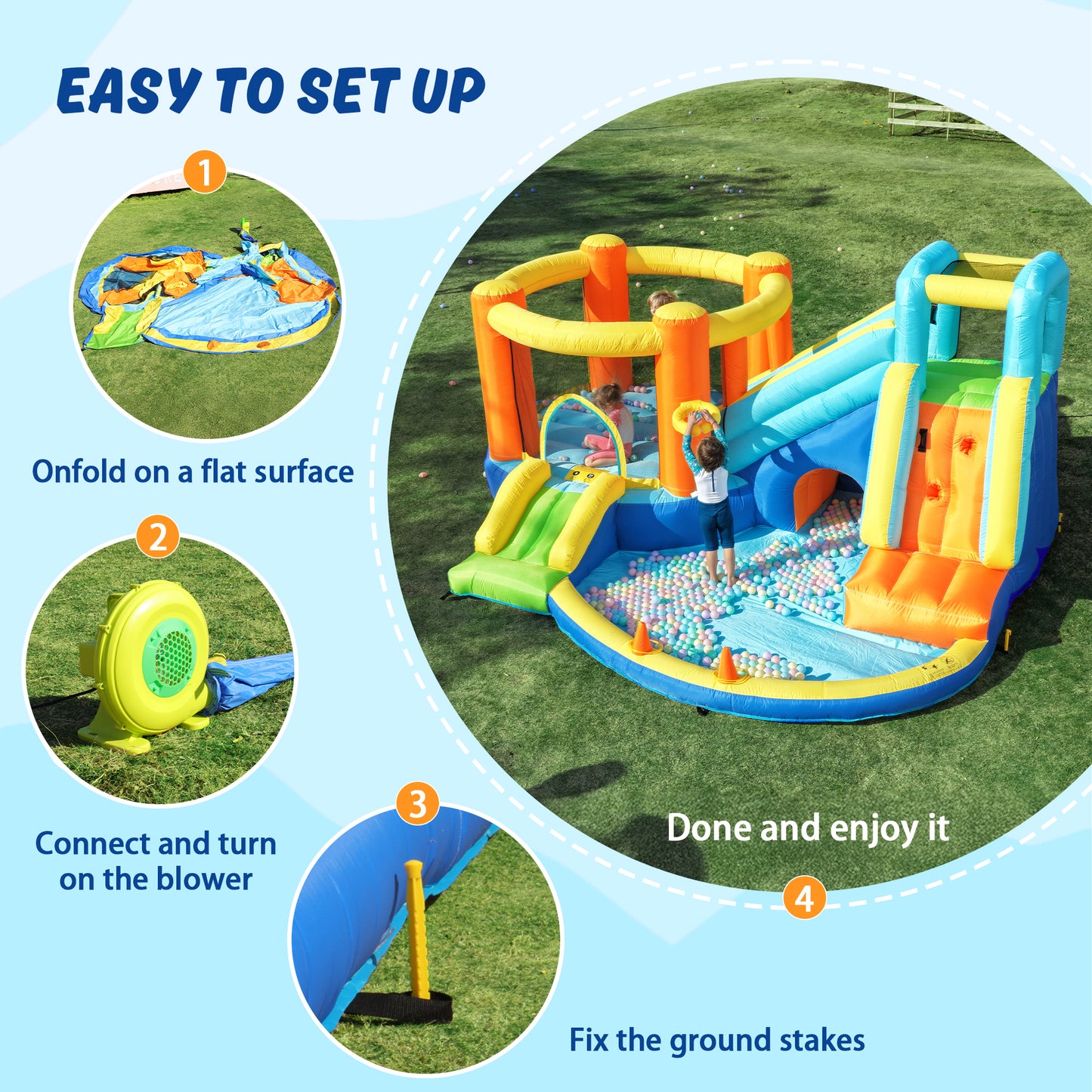 SaveJoy Bounce House with Blower, Inflatable Water Silde for Kids, Jump House Outdoor Toys for Backyard, 93198T