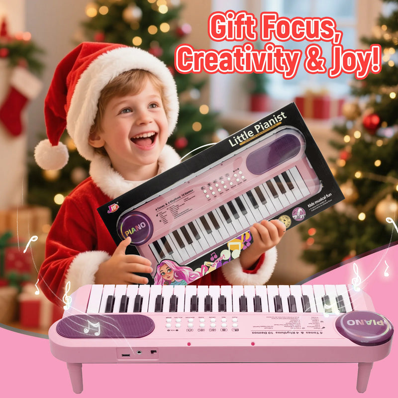 SaveJoy Pink Piano for 1-4 Year Old Kids, 37 Keys Electronic Music Keyboard Toy with Microphone & Stand, Portable Musical Gift for Toddlers,Pink