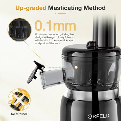 ORFELD Juicer Machine, Slow Masticating Cold Press Juicer for Fruits and Vegetables, BPA-Free, Black