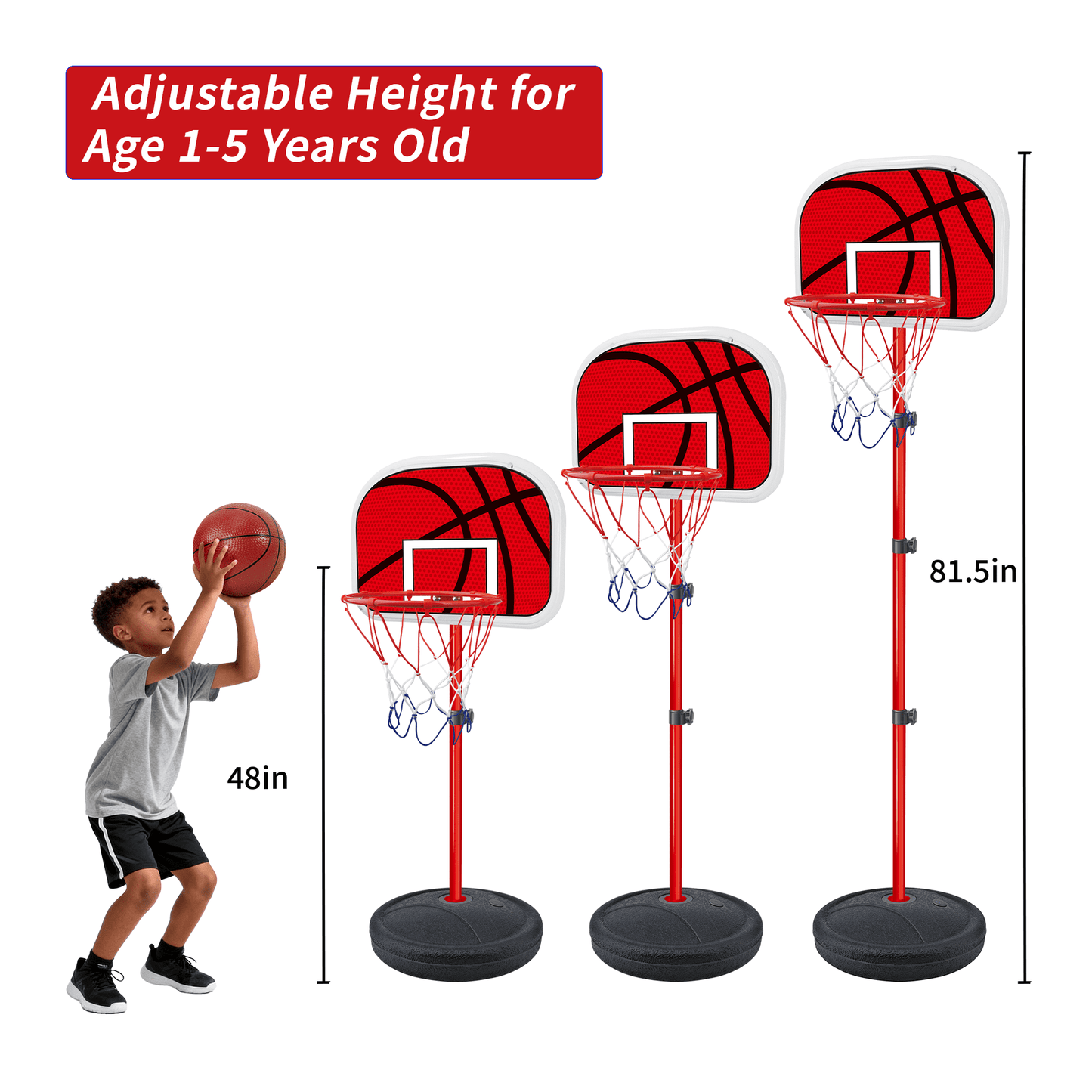 SaveJoy Basketball Hoop for Kids, Adjustable Indoor Basketball Hoop for Age 2-5-8