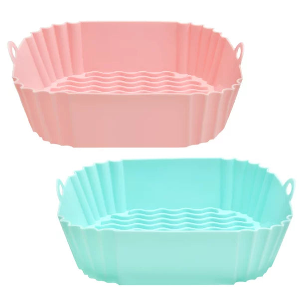 Air Fryer Silicone Liners, CAUTUM 2 Pack 8.3inch Reusable Baking Basket, Kitchen Airfryer Square Pot