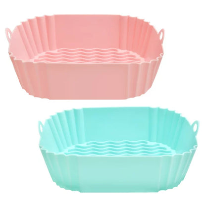 Air Fryer Silicone Liners, CAUTUM 2 Pack 8.3inch Reusable Baking Basket, Kitchen Airfryer Square Pot