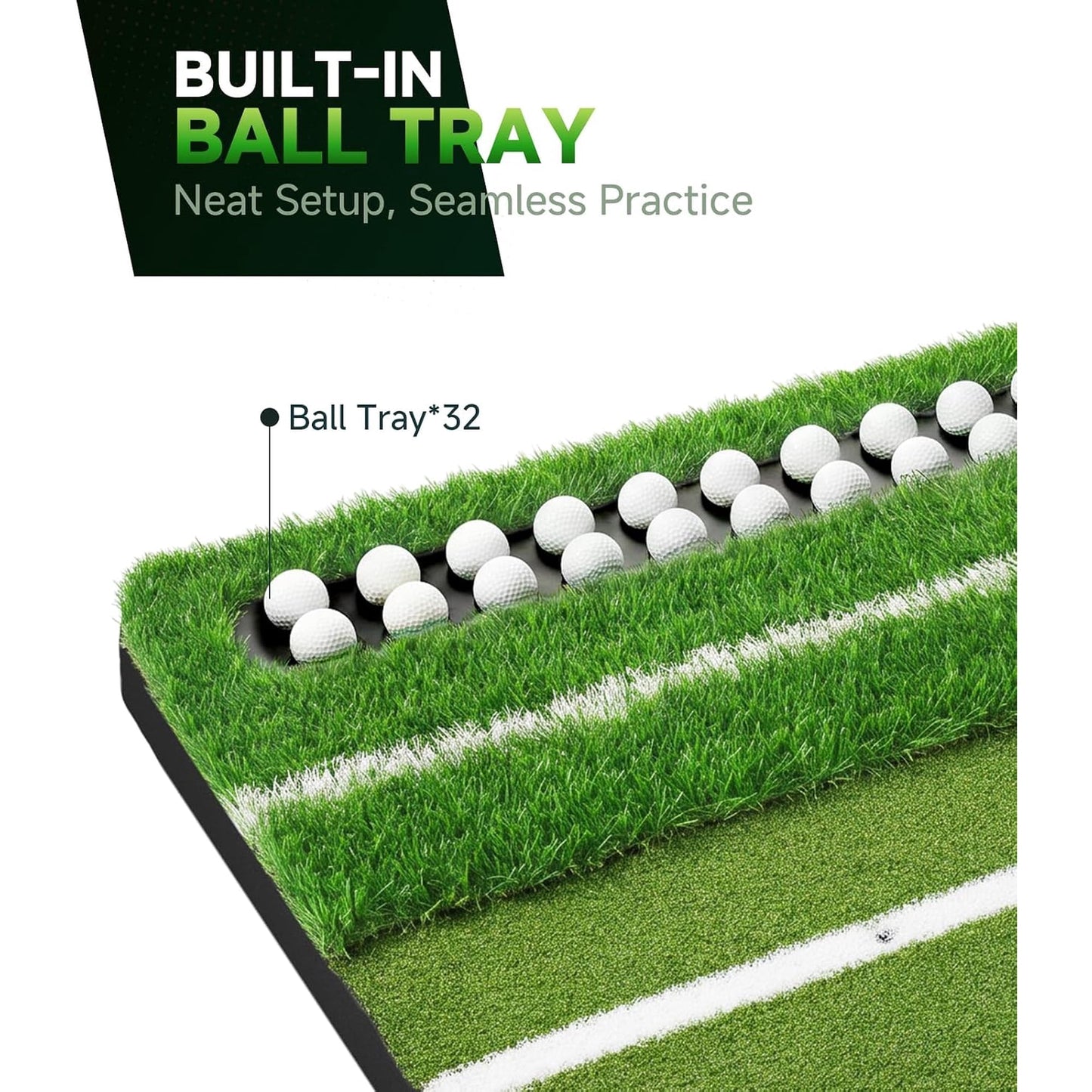 ORFELD 5.2x4ft Golf Hitting Mat with 10 Hitting Holes, Dual Turf Golf Putting Mat with Ball Tray, Alignment Aid Practice Mat Putting Green for Indoor & Outdoor