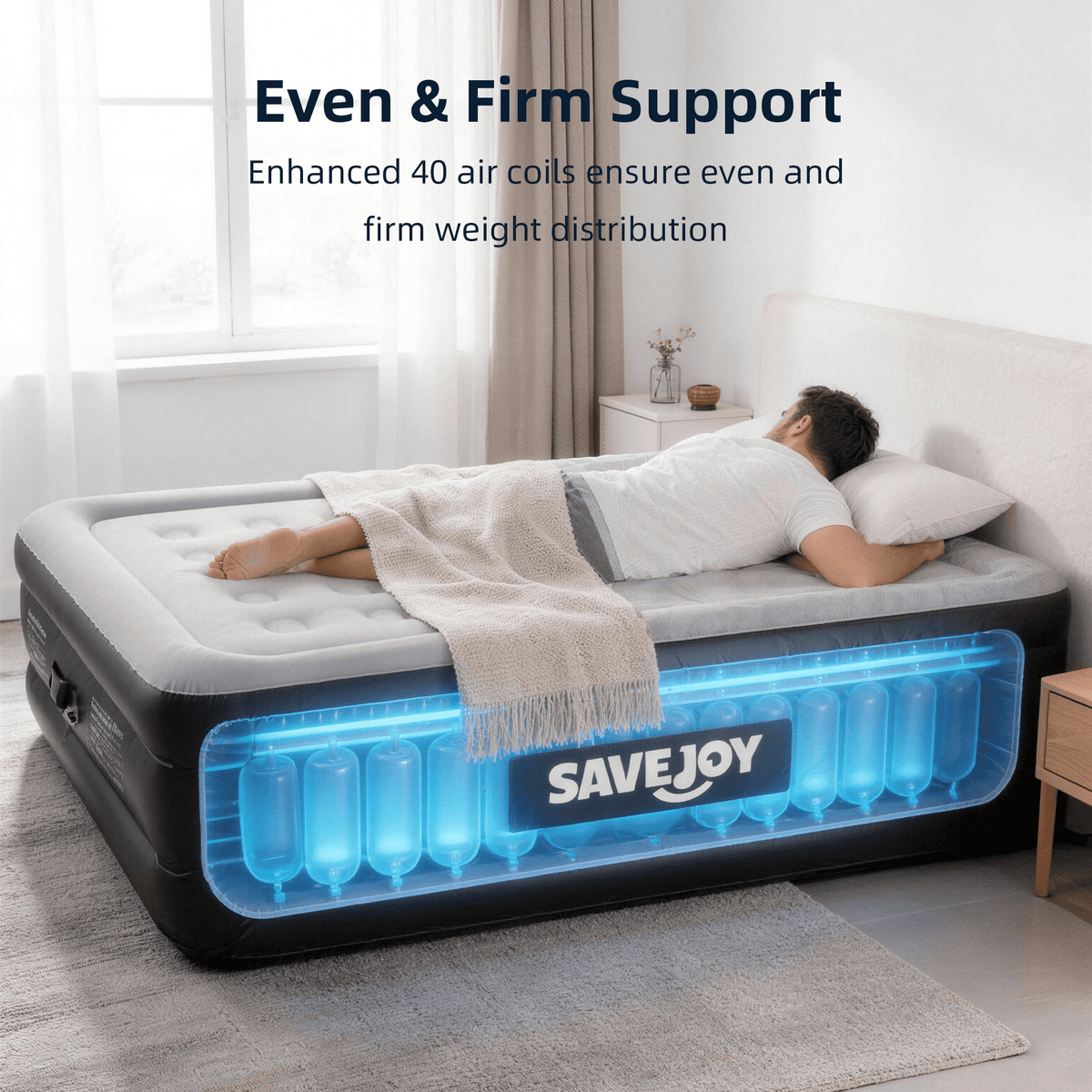 SaveJoy Queen Air Mattress with Built-in Pump, 18" Elevated Blow Up Bed for Home & Overnight Guests, Inflatable Mattress 2-Person Blow Up Air Bed with Flocked Top