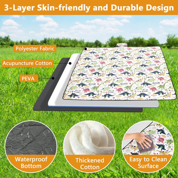 Large 79"x79" Waterproof Picnic Blanket,CAUTUM 3 Layered Foldable Outdoor Picnic Mat